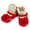 Cream White Red Polka Dots Red Rosettes Crib Shoes S529 