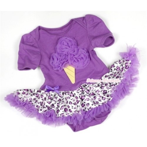 Dark Purple Baby Jumpsuit Dark Purple Leopard Pettiskirt with Dark Purple Ice Cream Print JS562 