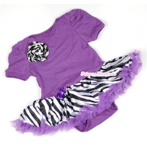 Dark Purple Baby Jumpsuit Dark Purple Zebra Pettiskirt with One Zebra Rose JS569 