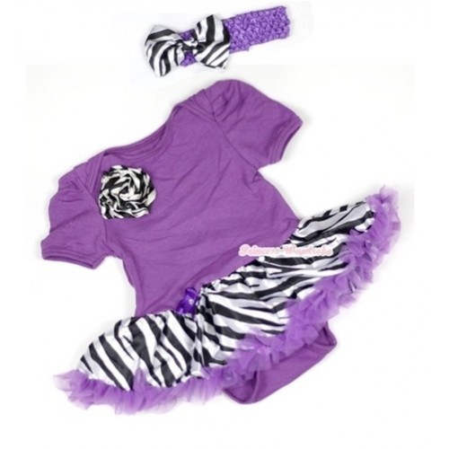 Dark Purple Baby Jumpsuit Dark Purple Zebra Pettiskirt With One Zebra Rose With Dark Purple Headband Zebra Satin Bow JS573 