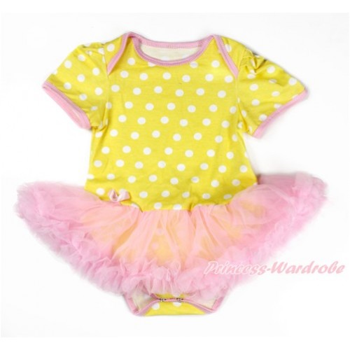 Yellow White Dots Baby Bodysuit Jumpsuit Light Pink Pettiskirt JS3283 