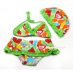 Bright Green Colourful Heart Bikini Swimming Suit with Cap SW66 