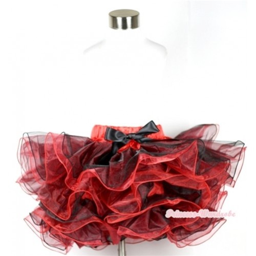 Red Black 8 Layers Full Pettiskirt With Black Bow B158 