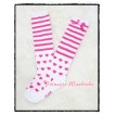 Hot Pink Stripes & Heart White Cotton Stocking with Ruffles SK47 