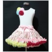 Light Pink Floral Pettiskirt with Bunch of Yellow Light Blue Pink Wine Red Rosettes with Light Pink Bow White Tank Top MG58 