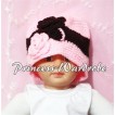 Sweety Style Black Pink Flower Light Pink Crochet Beanie Hat HA37 