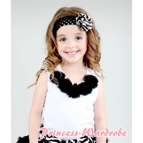 White Tank Tops with Black Rosettes T09 