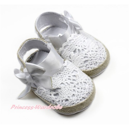 White Bow With White Crochet Lace Summer Sandals Shoes S635 