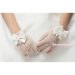 White Pearl Flower Bow With Fishnet Wedding Princess Costume Gloves PG013 