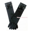 Black Pearl Flower With Black Wedding Elbow Length Princess Costume Long Satin Gloves PG014 