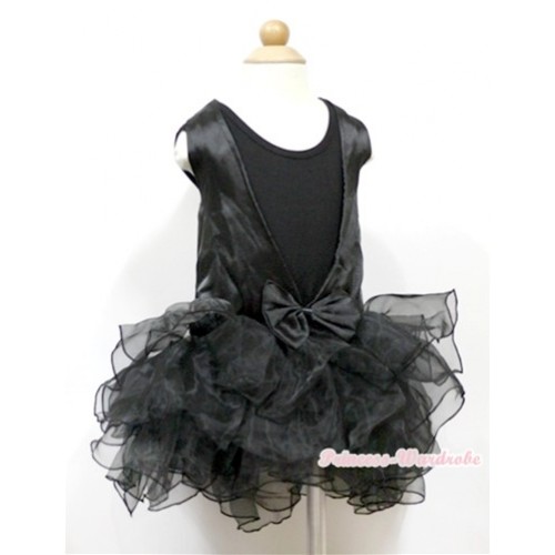 Plain Style Black Tank Top With Black Lace See Through Multi-layer Party Dress PD039 