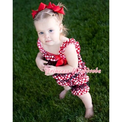 Minnie Dot Black Layer Chiffon Romper with Hot Red Bow & Straps LR57 