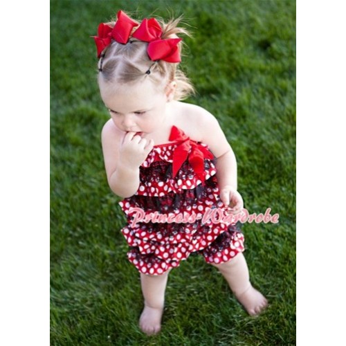 Minnie Dot Black Layer Chiffon Romper with Hot Red Bow LR56 