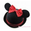 Black Minnie Ear with Red White Dots Bow Bowler Hat H837 
