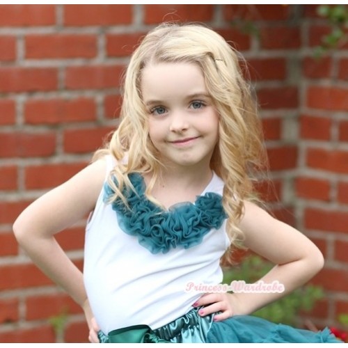 White Tank Tops with Teal Green Rosettes T487 