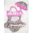 Light Pink Leopard Sweet Swimming Suit with Cap SW46 