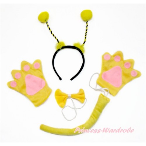 Bumble Bee 4 Piece Set in Headband, Tie, Tail , Paw PC072 