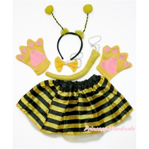 Bumble Bee 4 Piece Set in Headband, Tie, Tail , Paw With Black Yellow Striped Skirt PC073 