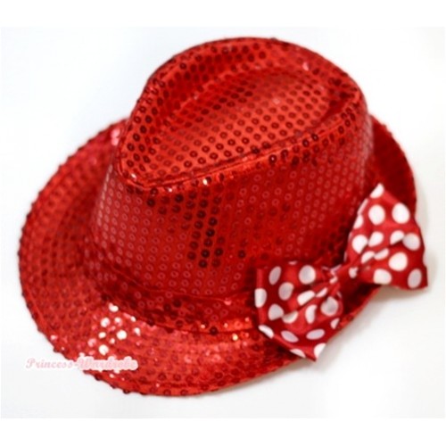 Sparkle Sequin Red Jazz Hat With Minnie Dots Satin Bow H635 