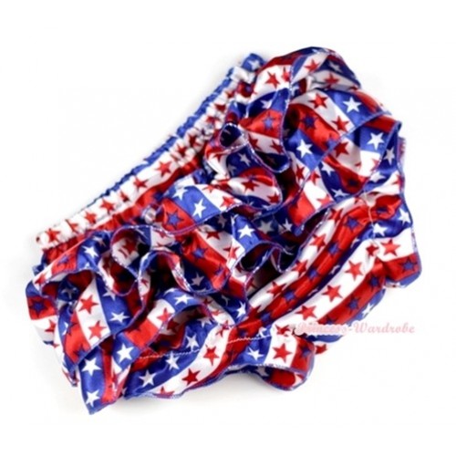 Red White Royal Blue Striped Stars Satin Layer Panties Bloomers BC137 