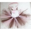 White Crochet Tube Top with Pink Brown Knotted Tutu HT03 
