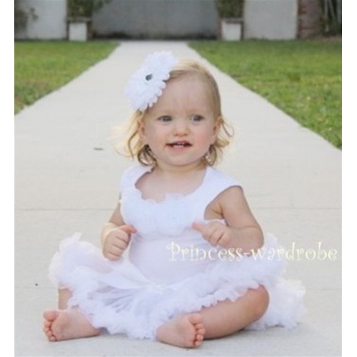 White Baby Pettitop & White Rosettes with White Baby Pettiskirt NG91 