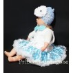 White Baby Pettitop & Light Blue Rosettes with Light Blue White Polka Pots Baby Pettiskirt NG74 