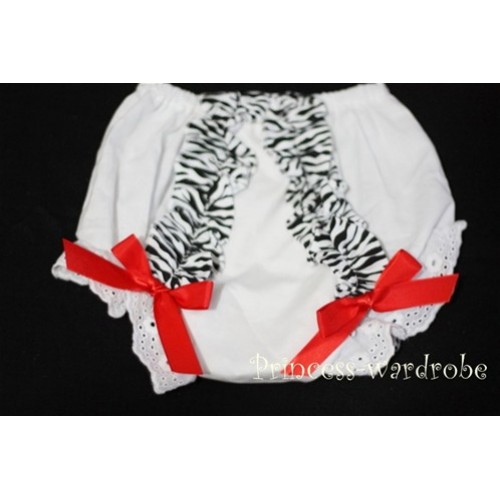 White Bloomer & Zebra Ruffles & Red Bows BZ01 