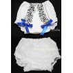 White Bloomer & Zebra Ruffles & Royal Blue Bows Bloomers BZ05 