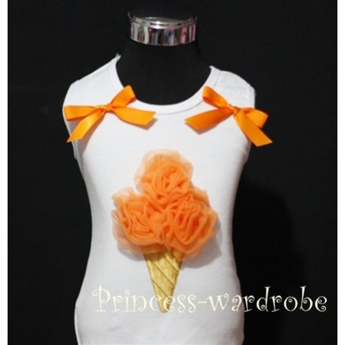 White Tank Top with Orange Ice Cream and Bows TS203 