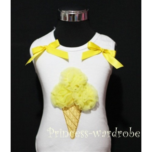 White Tank Top with Yellow Ice Cream and Bows TS204 