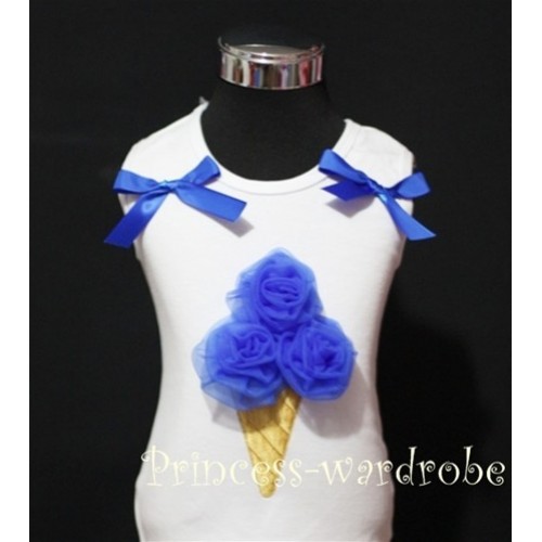 White Tank Top with Royal Blue Ice Cream and Bows TS207 