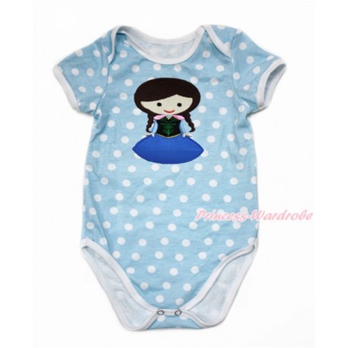 Light Blue White Dots Baby Jumpsuit with Princess Anna Print TH488 