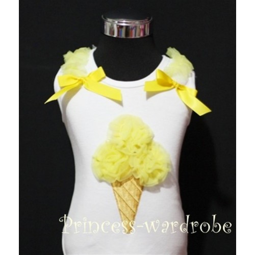 White Tank Top with Yellow Ice Cream with Bows and Ruffles TS304 