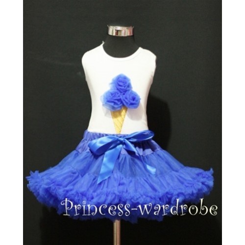 Royal Blue Pettiskirt With Royal Blue Ice Cream White Tank Top MS107 