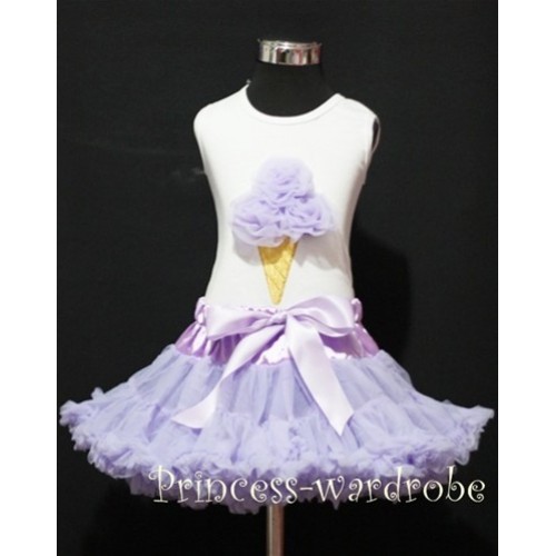 Lavender Pettiskirt With Lavender Ice Cream White Tank Top MS109 