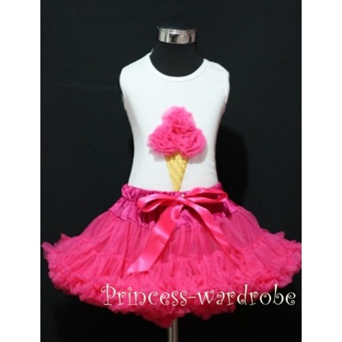 Hot Pink Pettiskirt With Hot Pink Ice Cream White Tank Top MS112 