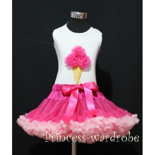 Hot Light Pink Pettiskirt With Hot Pink Ice Cream White Tank Top MS113 