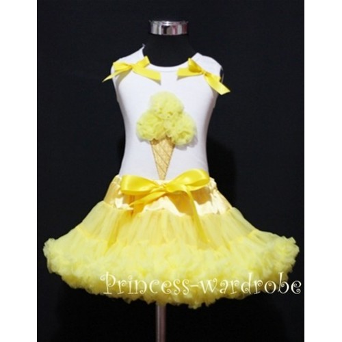Yellow Pettiskirt With Yellow Ice Cream White Tank Top with Bows MS204 