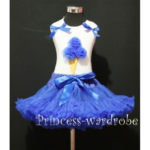 Royal Blue Pettiskirt With Royal Blue Ice Cream White Tank Top with Bows MS207 