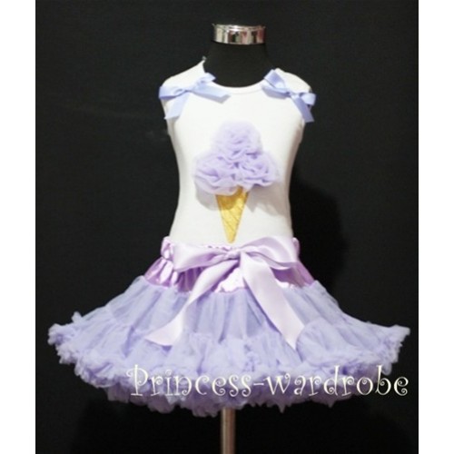 Lavender Pettiskirt With Lavender Ice Cream White Tank Top with Bows MS209 