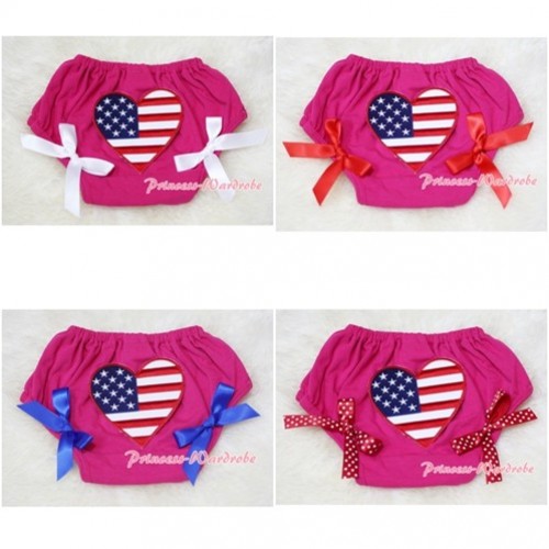 Hot Pink Bloomers & Patriotic America Flag Heart & Various Bow BL43 