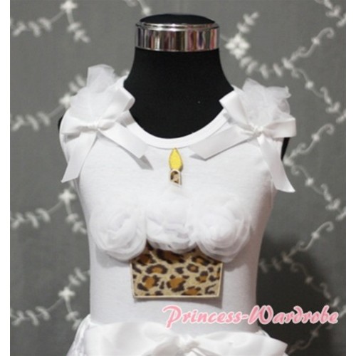 White Rosettes Leopard Cake Tank Top with White Rosettes and White Bow TB164 