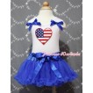 White Baby Pettitop & Patriotic America Flag Heart & Royal Blue Ruffles & Royal Blue Bows with Royal Blue Baby Pettiskirt NG374 