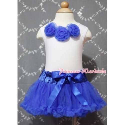 White Baby Pettitop & Royal Blue Rosettes with Royal Blue Baby Pettiskirt NG376 