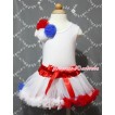 White Baby Pettitop & Bunch of Red White Blue Rosettes & Red Ribbon with Red White Royal Blue Baby Pettiskirt NG378 