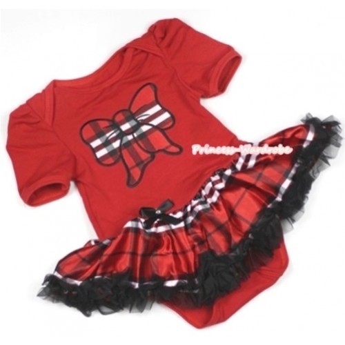 Red Baby Jumpsuit Red Black Checked Pettiskirt with Red Black Checked Butterfly Print JS661 