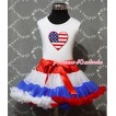 Red White Blue Pettiskirt with Patriotic America Heart Royal Blue Ruffles & Bow White Tank Top MM156 