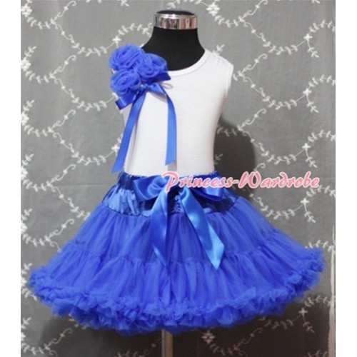 Royal Blue Pettiskirt with Bunch of Royal Blue Rosettes with Royal Blue Bow White Tank Top MG66 