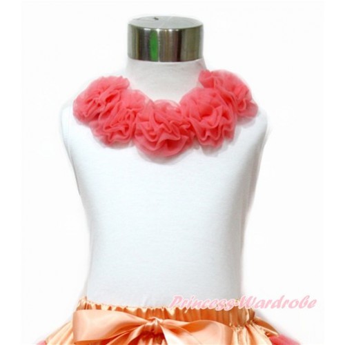 White Tank Top with Coral Tangerine Rosettes TB774 
